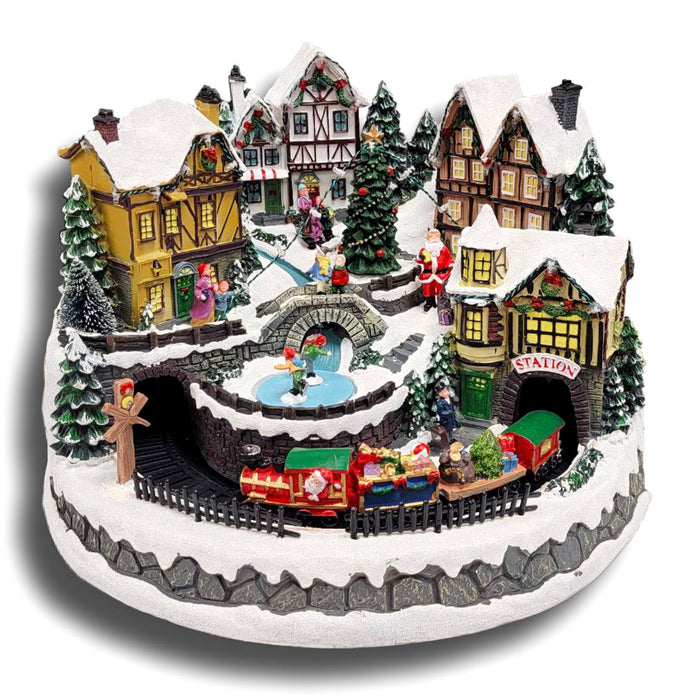 Winter Christmas Village with Train. Christmas Miniature. F07M4-17