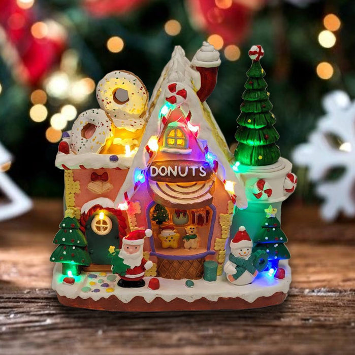 Gingerbread Donuts House Christmas Miniature. Christmas Village F07M4-21