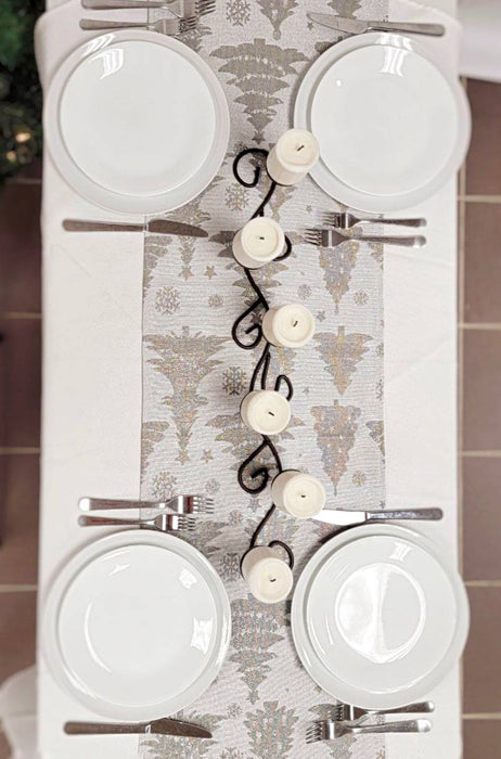 Silver Pine Trees Christmas Table Runner F07M5-9A Silver