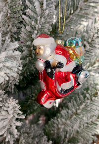 Christmas Glass Ornament - Santa Riding Motorcycle by Wizardi F07M3-28 HB-SY25085