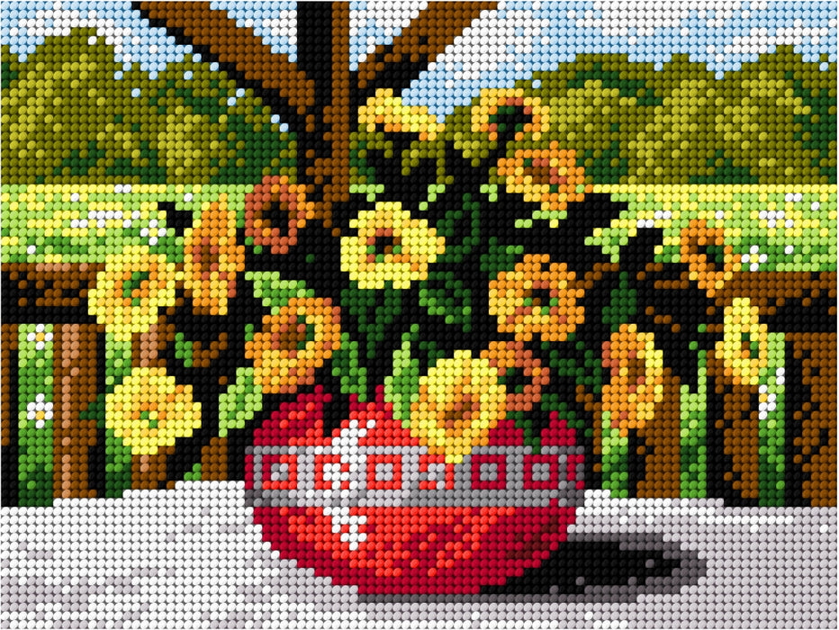 Gobelin canvas for halfstitch without yarn Yellow Flowers in a Red Vase 2122F