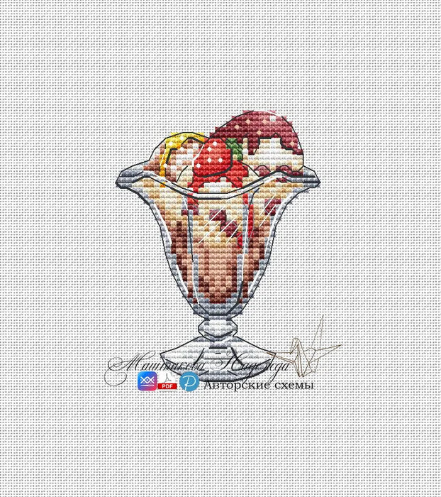 Cream bowl for dessert with ice cream - PDF Cross Stitch Pattern