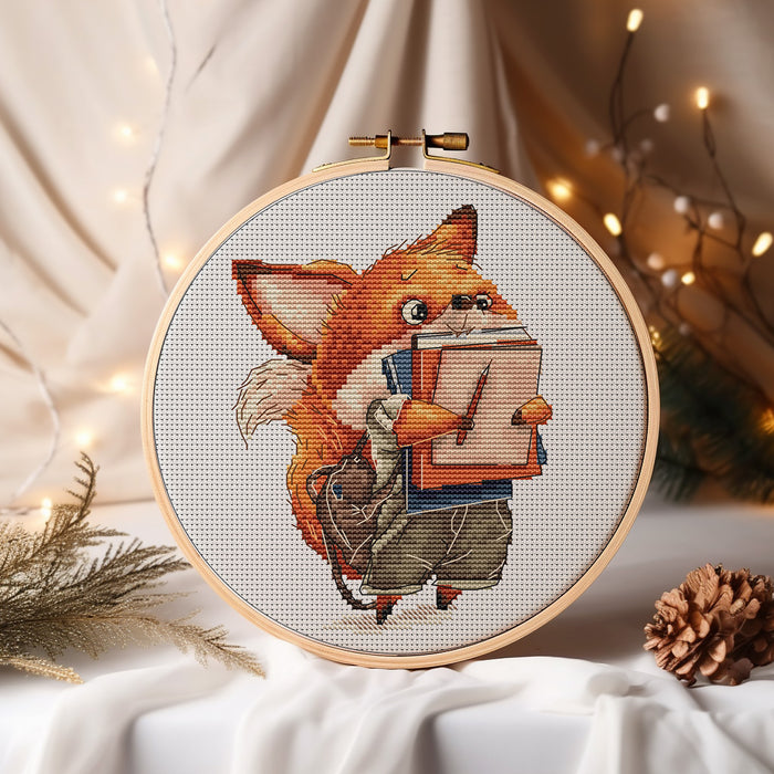 Fox with Notebooks - PDF Cross Stitch Pattern