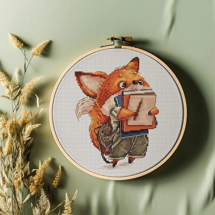 Fox with Notebooks - PDF Cross Stitch Pattern