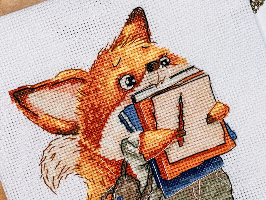 Fox with Notebooks - PDF Cross Stitch Pattern