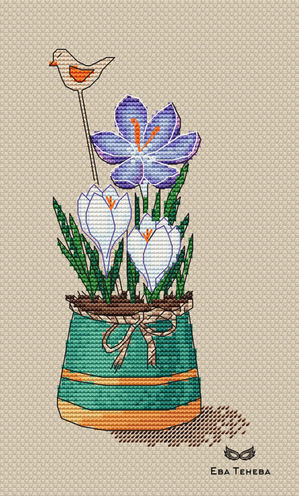 Jar of crocuses - PDF Cross Stitch Pattern