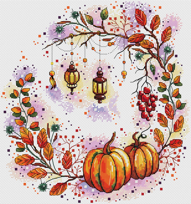 Wreath with lanterns - PDF Cross Stitch Pattern