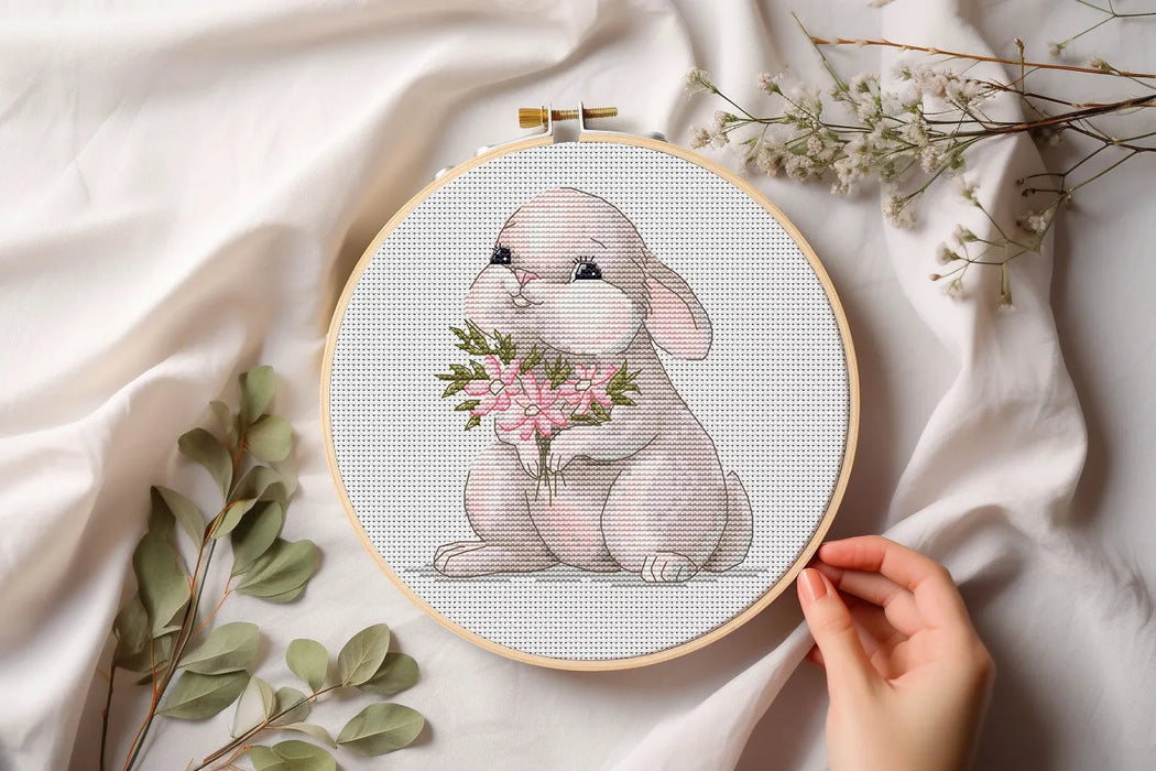 Bunny with Flowers - PDF Cross Stitch Pattern