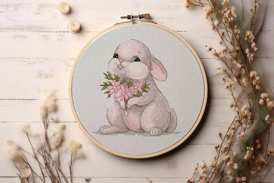 Bunny with Flowers - PDF Cross Stitch Pattern