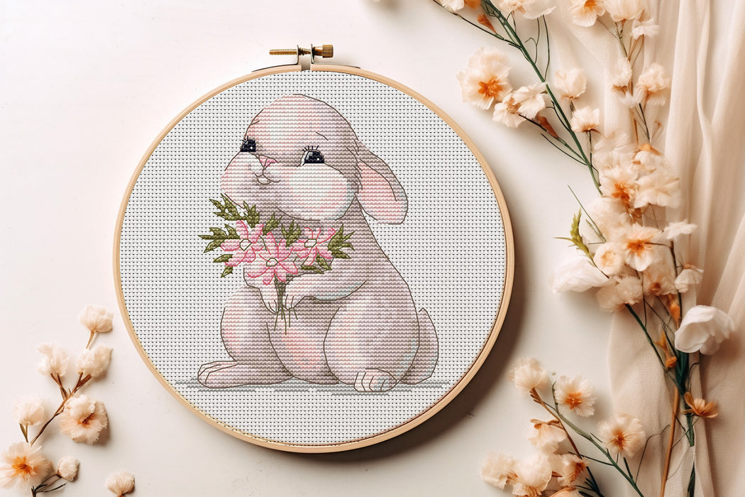 Bunny with Flowers - PDF Cross Stitch Pattern
