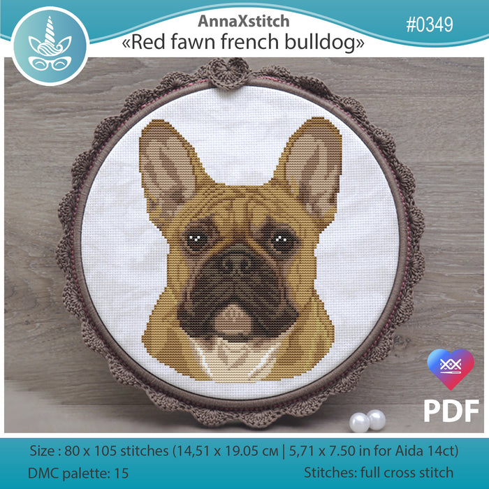 Red fawn french bulldog - PDF Cross Stitch Pattern