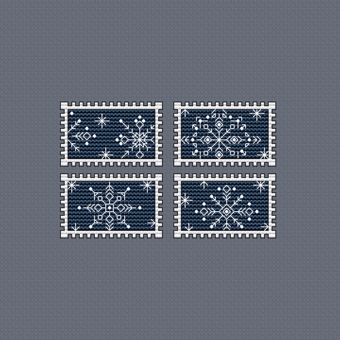 Postage stamps with snowflakes - PDF Cross Stitch Pattern