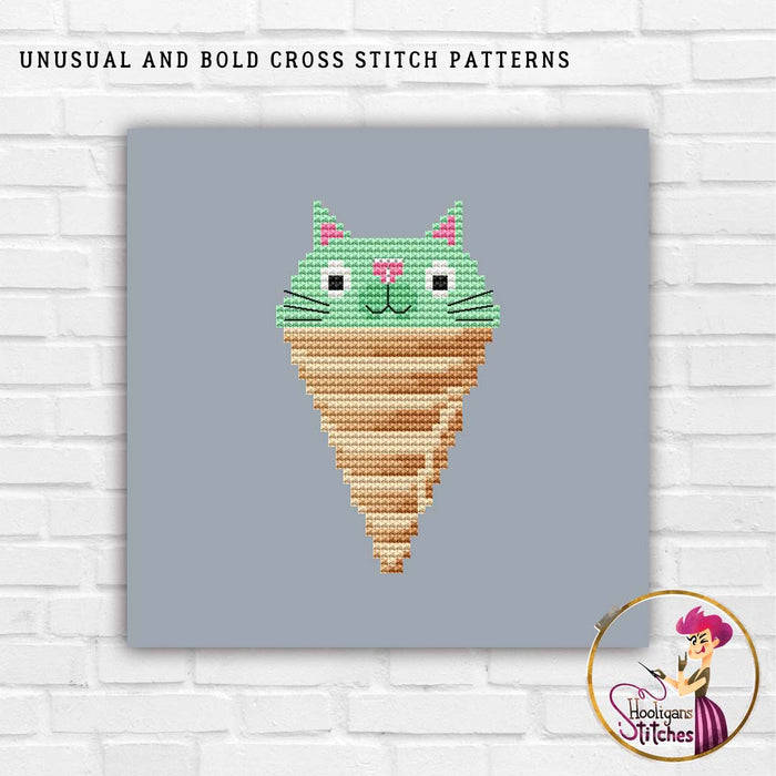 Ice cream with pistachio cat - PDF Cross Stitch Pattern