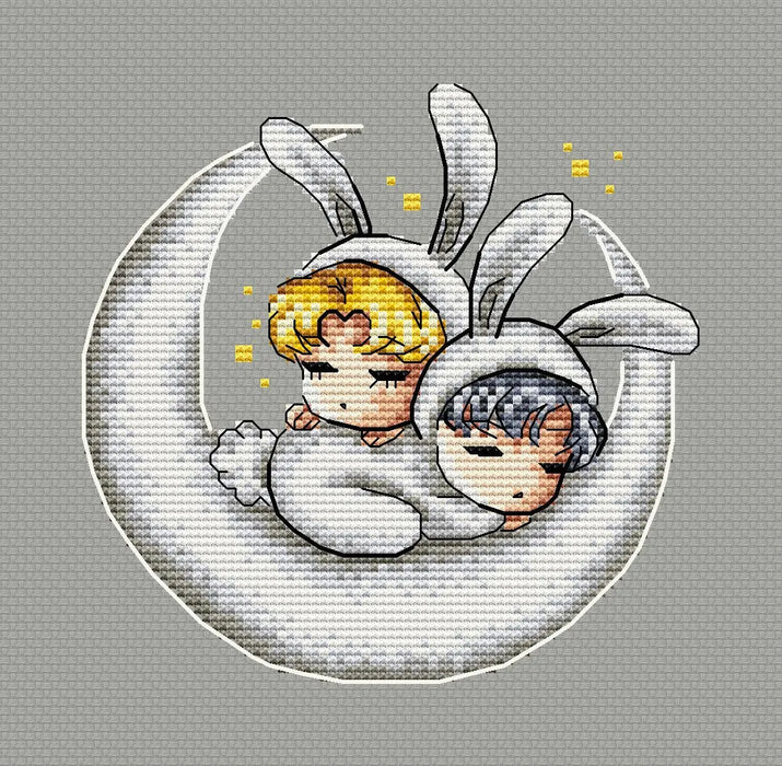 Baby rabbits. Usagi and Mamoru - PDF Cross Stitch Pattern