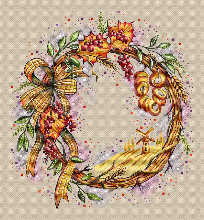 Wreath. Russian Village - PDF Cross Stitch Pattern