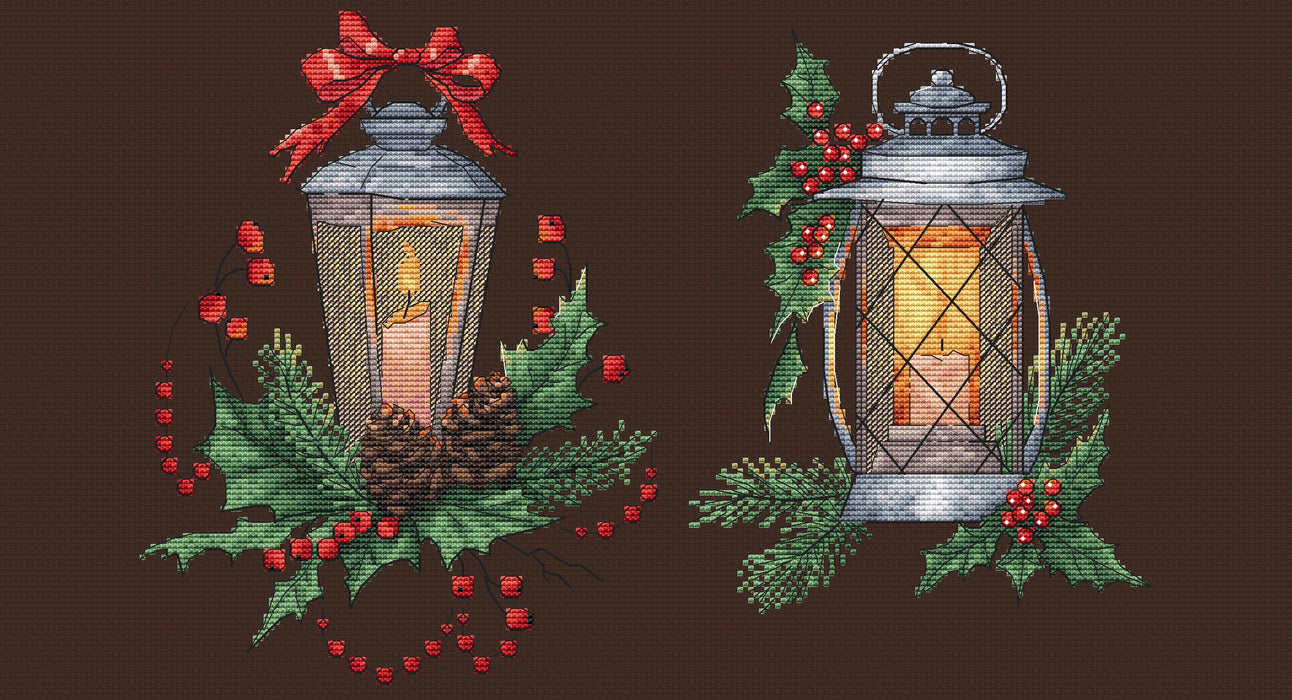 Lantern with a Pinecones - PDF Cross Stitch Pattern