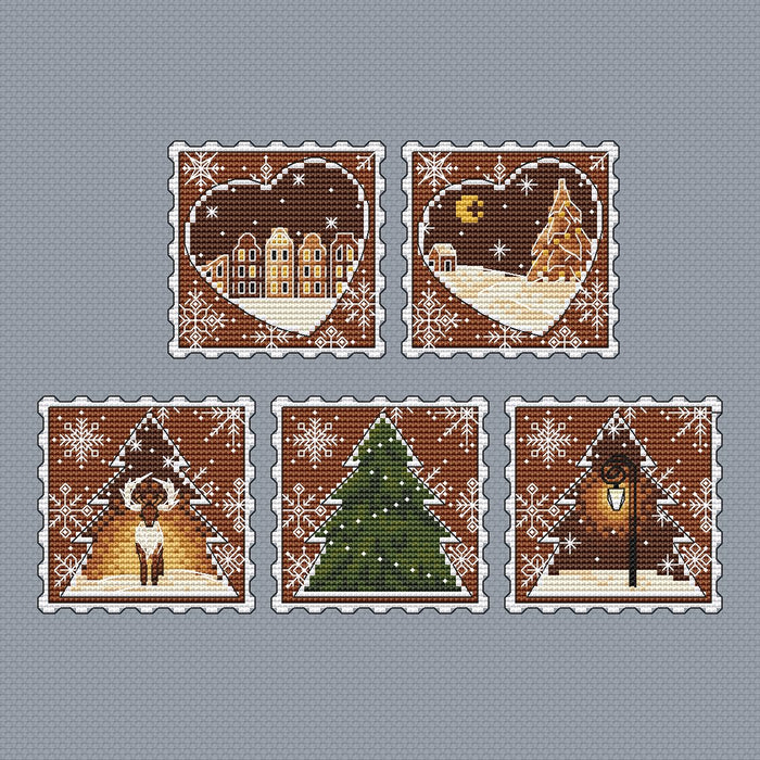 Gingerbread. Post Stamps Set - PDF Cross Stitch Pattern