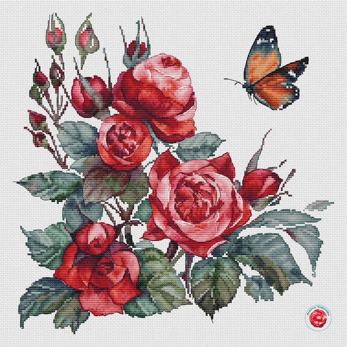 Roses and Butterfly - PDF Cross Stitch Pattern