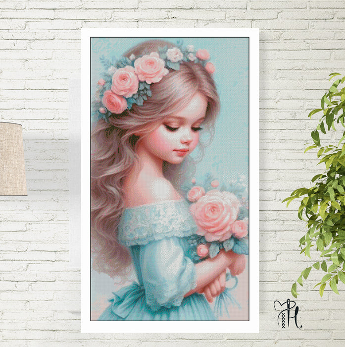 Girl with a Bouquet - PDF Cross Stitch Pattern