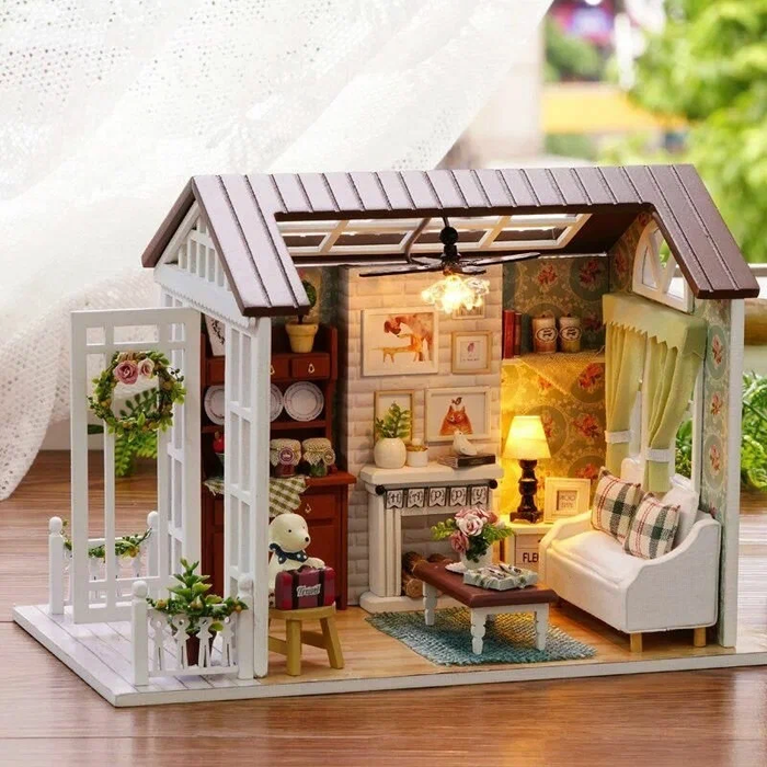 Miniature Wizardi Roombox Kit - Cozy Cottage Living Room Dollhouse Kit