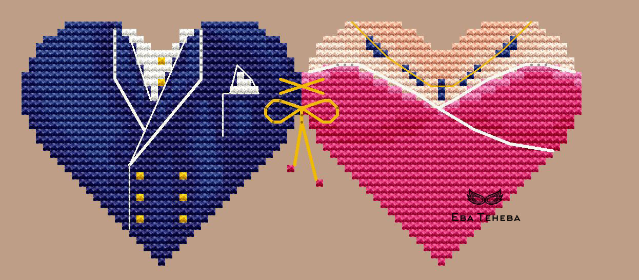 Valentines. Couple in crimson - PDF Cross Stitch Pattern