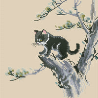 Black Kitten in a Tree - PDF Cross Stitch Pattern