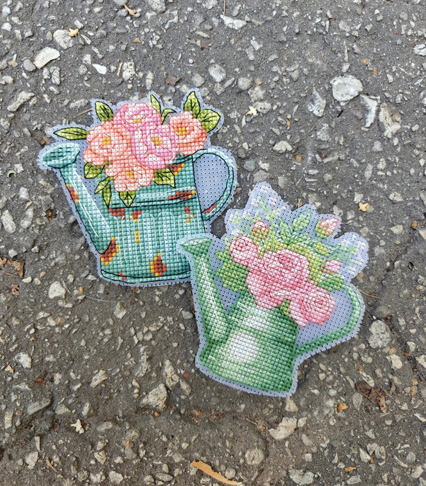 Watering can with roses - PDF Cross Stitch Pattern