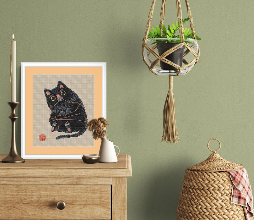 Black Cat with a Clew - PDF Cross Stitch Pattern