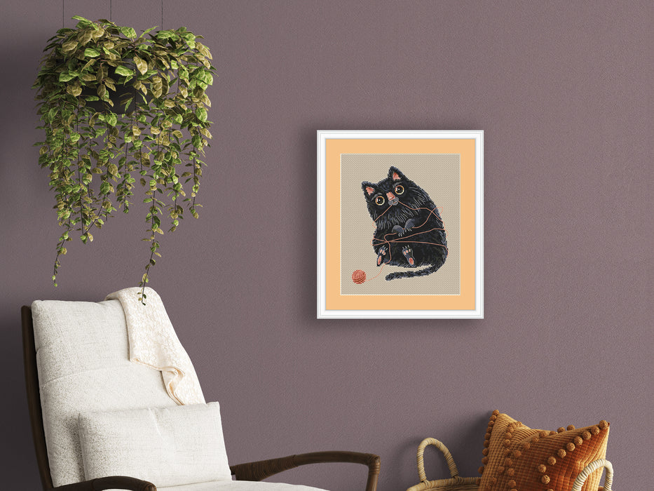 Black Cat with a Clew - PDF Cross Stitch Pattern
