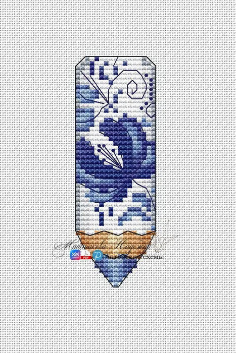 Pencil with Gzhel painting - PDF Cross Stitch Pattern