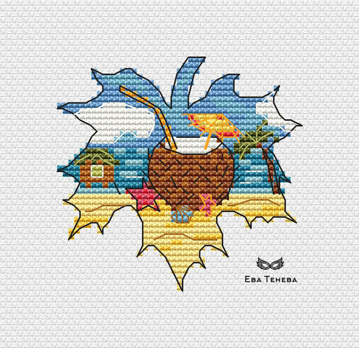 Leaves. Tropical Cocktail - PDF Cross Stitch Pattern