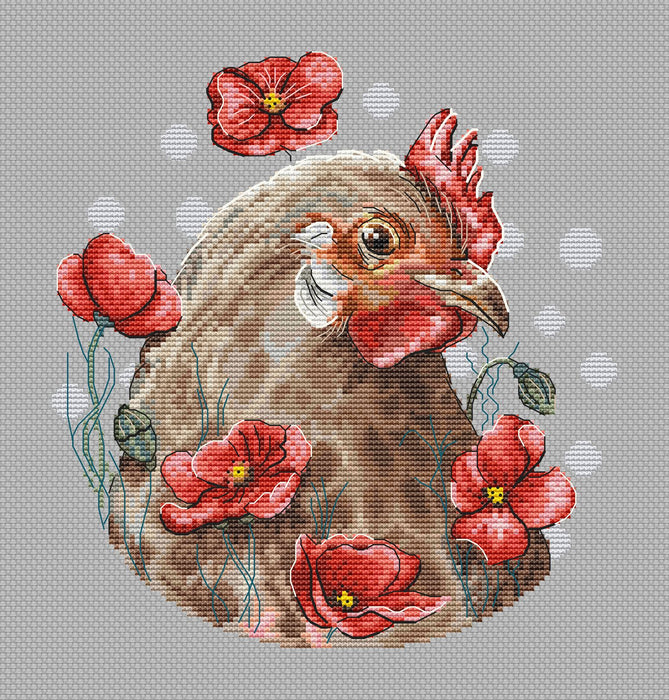 Chicken and Poppies - PDF Cross Stitch Pattern