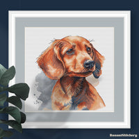 Watercolor Red Badger-Dog - PDF Cross Stitch Pattern