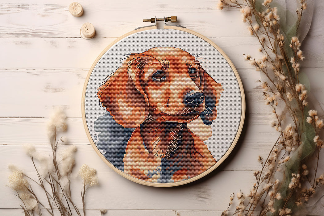 Watercolor Red Badger-Dog - PDF Cross Stitch Pattern