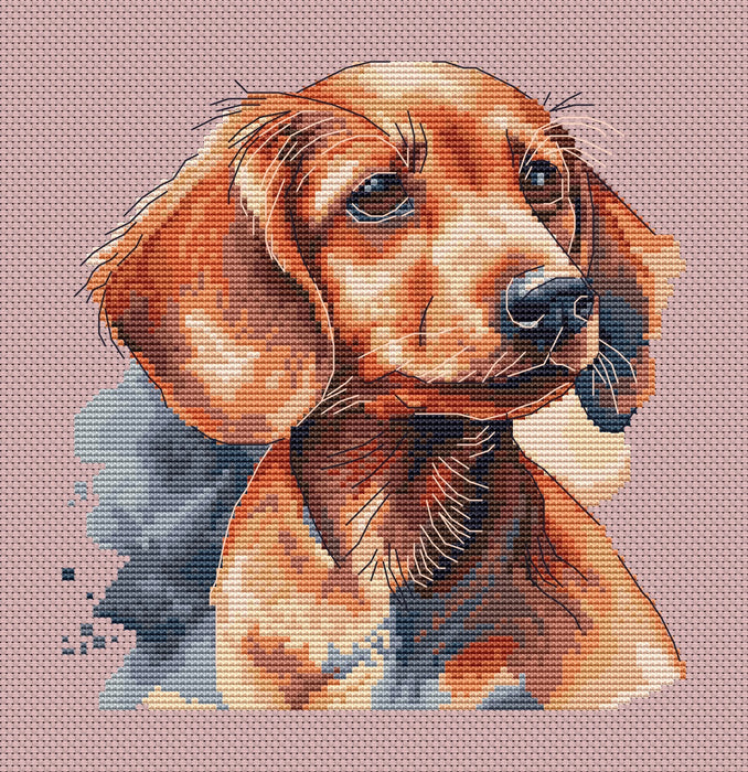 Watercolor Red Badger-Dog - PDF Cross Stitch Pattern