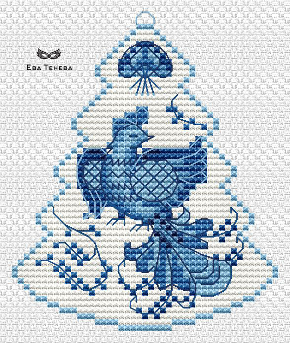 Christmas tree. Gzhel. Bird - PDF Cross Stitch Pattern