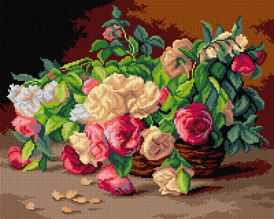Gobelin canvas for halfstitch without yarn after Henri Biva - Roses in a Basket 3496M