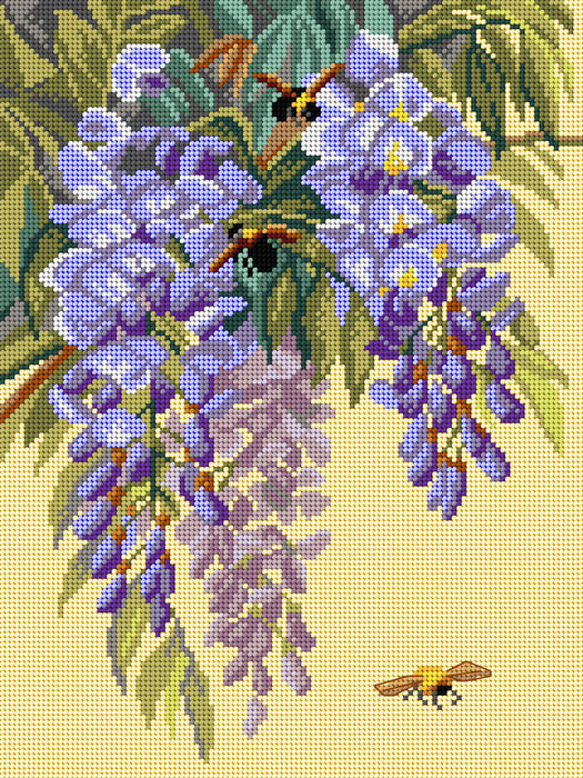 Gobelin canvas for halfstitch without yarn after Paul de Longpre - Wisteria and Three Bumblelees 3517J