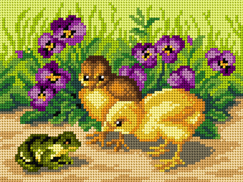 Gobelin canvas for halfstitch without yarn Chickens and Frog 3519F