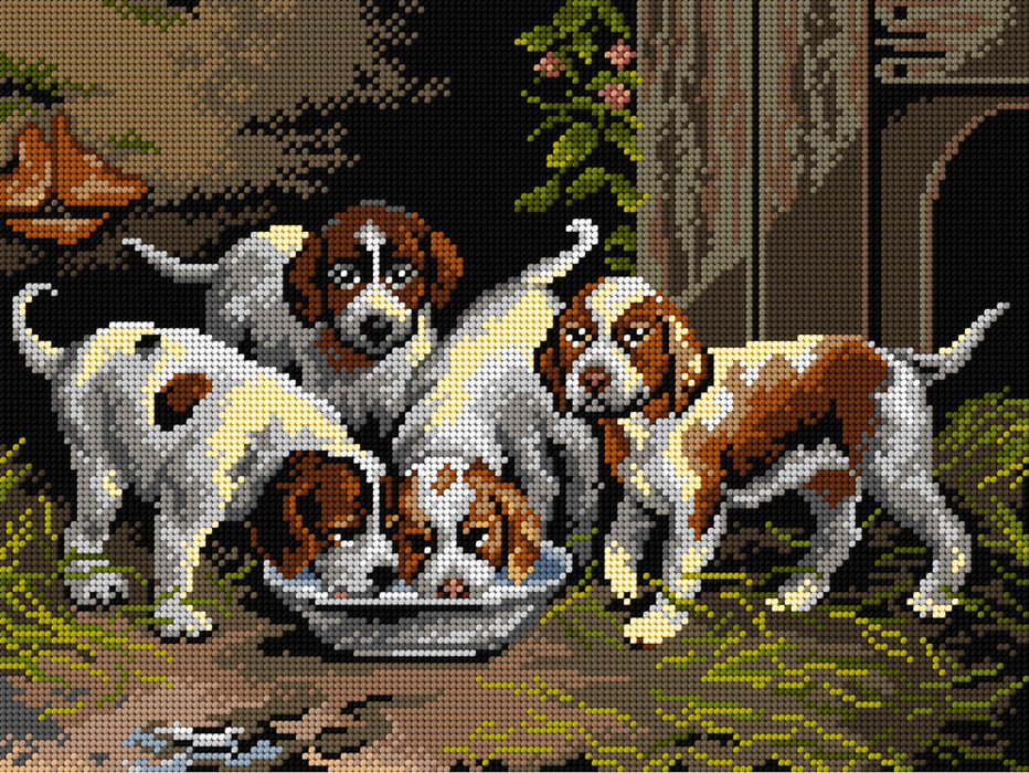 Gobelin canvas for halfstitch without yarn after Otto Eerelman - Puppies Drink Water 3521J