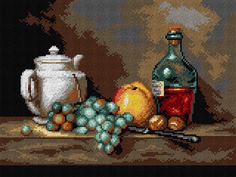 Gobelin canvas for halfstitch without yarn after Jean Chardin - Still Life with White Teapot, Grapes, Chestnuts and Apple 3537J