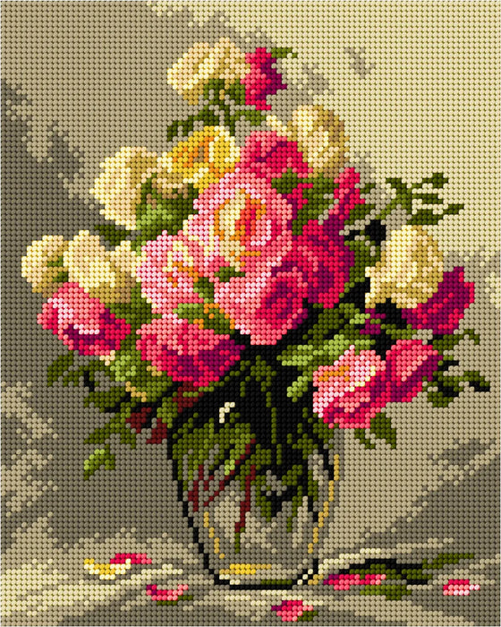 Needlepoint canvas for halfstitch without yarn after Adrienne Henczne Deak - Roses in a Glass Vase 3549H