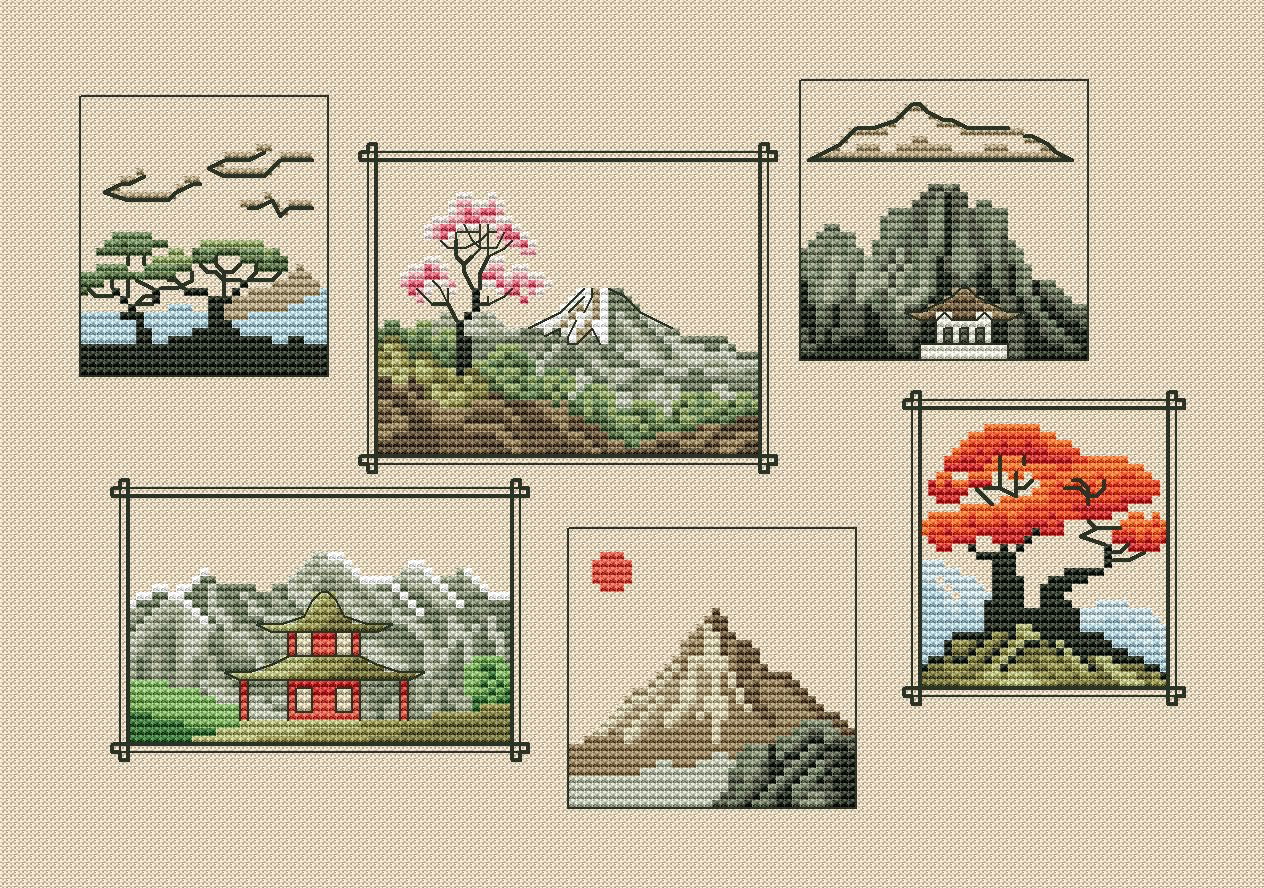 Eastern Miniature Landscapes - PDF Cross Stitch Pattern – Wizardi