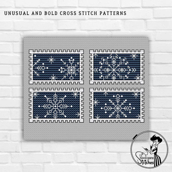 Postage stamps with snowflakes - PDF Cross Stitch Pattern