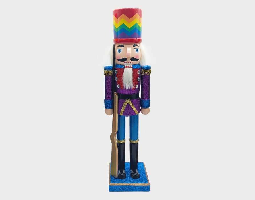 Wooden Vibrant Nutcracker with Chevron-Hat Wizardi F07M6-10 blue stand