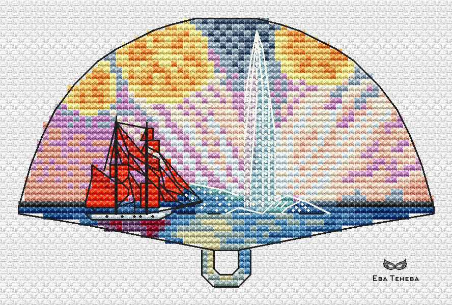 Fan. Scarlet Sails - PDF Cross Stitch Pattern