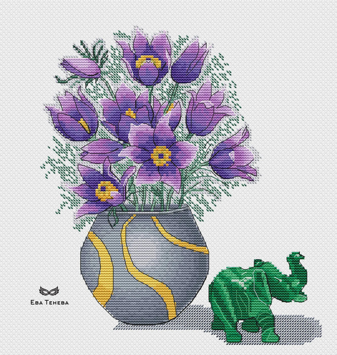 Still life with a malachite elephant - PDF Cross Stitch Pattern