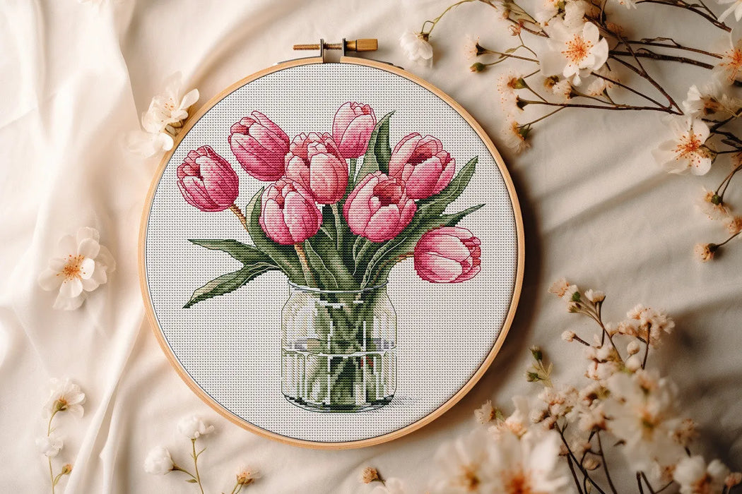 Pink Tulip Bouquet - PDF Cross Stitch Pattern