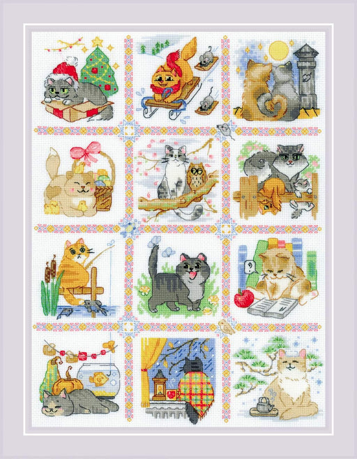 Cat Calendar 2136R Counted Cross Stitch Kit - Wizardi