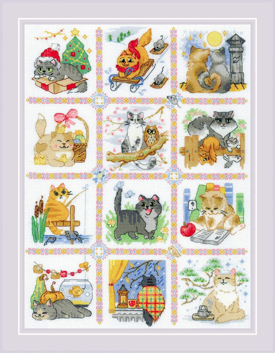 Cat Calendar 2136R Counted Cross Stitch Kit - Wizardi